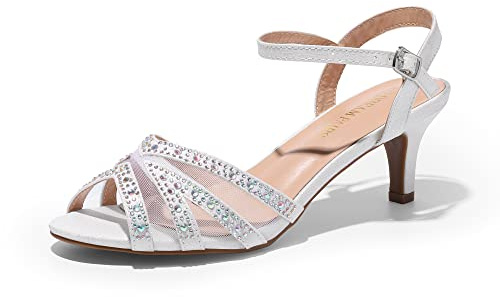DREAM PAIRS dam Nina låg klack pumps sandaler glitter skor dansskor damer höga klackar sexiga dansskor damer latin, Vit, 40 EU