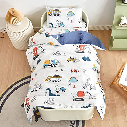 Kinderbettwäsche 100 x 135 Jungen Mädchen 100% Baumwolle Reißverschluss Dinosaurier bunt Babybettwäsche Dino Kinder Bettwäsche Set