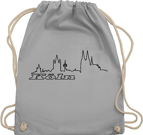 Turnbeutel Rucksack - Köln Skyline - Unisize - Hellgrau - stadt koln stoffbeutel städte koeln beutel country kölle beuteltasche kölner tasche stoffsackerl bags turnsackl sportbeutel turnsack bag