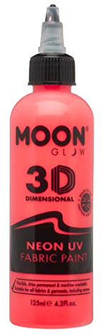 Moon Glow, Neon-UV-3D-Stofffarbe, Textilfarbe für Kleidung, T-Shirts, Taschen, Schuhe und Leinwand (Intensivrot, 125 ml (1er-Pack))
