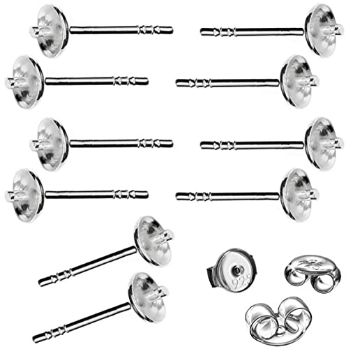 My-Bead 5 Paar Ohrstecker Perlschalen 925 Sterling Silber hypoallergen Rohlinge für Perlen Ohrschmuck DIY