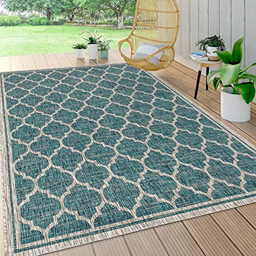 JONATHAN Y SMB109E-5 Trebol Moroccan Trellis Textured Weave Indoor Outdoor Area Rug, Modern, Coastal, Bohemian Easy Cleaning, Non Shedding, Teal/Gray, 150 cm X 240 cm