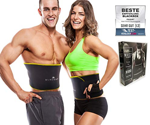 BLACKROX Trimm Your Waist Fitnessgürtel Vergleichssieger Damen & Herren,Schwitzgürtel zur Fettverbrennung, Premium Fitness Gürtel Verstellbarer Sauna Bauchweggürtel zum Abnehmen (Gelb, M)