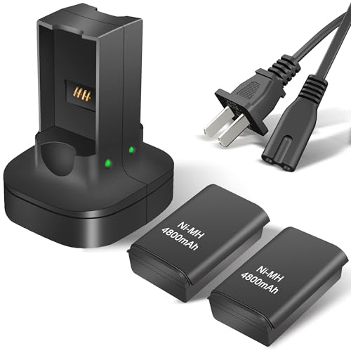 2Pack 4800mAh Rechargeable Battery Compatible with Xbox 360 Controller, Dual Charging Station Dock Charger Compatible with Xbox 360 Controller Battery Pack