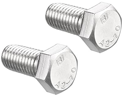 sourcing map Lot de 2 boulons hexagonaux M12 - 1,75 x 25 mm - En acier inoxydable 304 de qualité 4,8 - Entièrement filetés