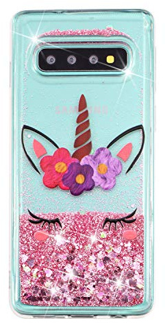 Glitzer Flüssiges Silikon Handyhülle für Samsung Galaxy S10,Glitzer Einhorn Quicksand Fließende Flüssigkeit Silikon Case Weich TPU Crystal Dynamisch Cover für Samsung Galaxy S10,XY Unicorn