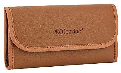 PROfezzion Deluxe Lens Filter Case 4 Pockets Camera Lens Filter Storage Pouch PVC Carry Bag for Circular ND CPL UV Polarising Neutral Density Filter up to 58mm with Microfiber Cleaning Cloth, Brown