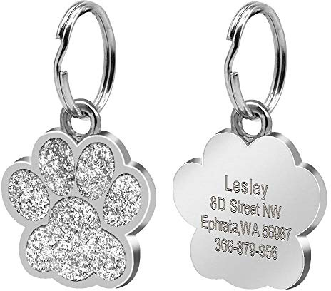 EUSFIYY Namensschild Hundemarke Personalisierte gravierte Hundemarke für Welpen-Katzen-Identifikation Halsmarken Edelstahl Pfote Haustierzubehör für kleine Katzen und Hunde Pet Shop-Blanco-S