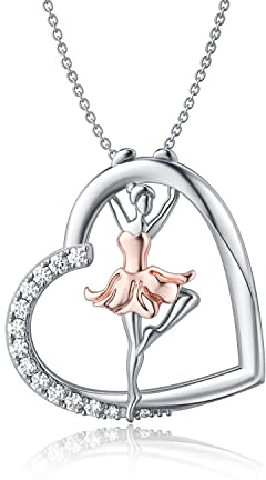 enjoylifecreative Ballerina Collana Ragazze Argento 925 Pendente Cuore Collana Ballerino di danza classica Gioielli Di Compleanno Regali Di Natale per Le Donne Ballerine Ballerine