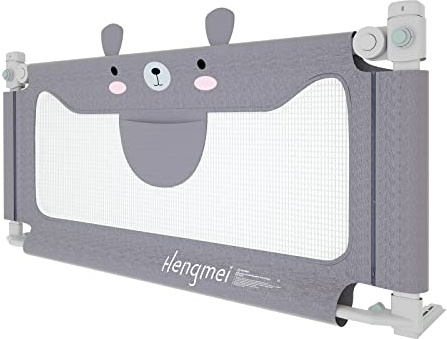 HENGMEI Bettgitter Bettschutzgitter 150cm Kinderbettgitter Babybettgitter Sicherheitsschutz Rausfallschutz höhenverstellbar zum vertikalen Heben für Babys und Kinder (Grau, Kleiner Bär)