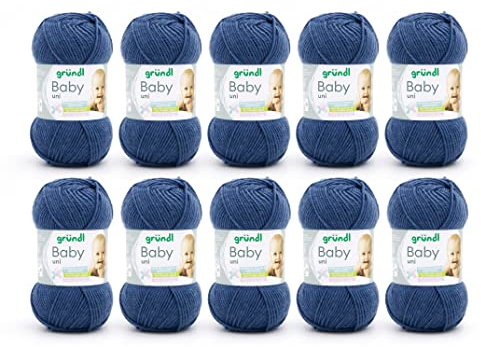 Gründl Baby uni hilo de calceta/ganchillo (compuesta por un 70% de poliacrílico y un 30% de poliamida, 50 g / 150 m, tamaño de aguja: 3,5-4,5, 10 x 50 g), jeans color