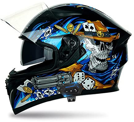 Full Face Motorcycle Bluetooth Helmet Motorcycle Full Face Helmet, ECE Approved Bluetooth Motorbike Double Sun Visor Helmets, Wear-Resistant and Scratch-Resistant Lenses, for Adult