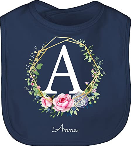 Baby Lätzchen - Bekleidung kreativ Name und Anfangsbuchstabe - Personalisierte Geschenke Frauen I Geschenkideen Mädchen mit Namen I Geschenke Freundin - Unisize - Navy Blau