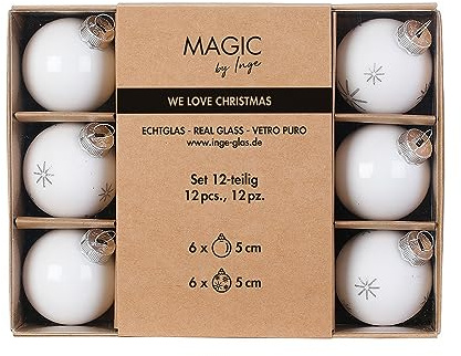 Weihnachtskugeln Glas 5cm x 12 Stück in Kartonbox Christbaumkugeln weiß - Just White