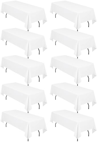 10er-Pack rechteckige Tischdecken,153 x 260 cm,weiße Tischdecke,Polyester-Tischdecke für 1,8 m große rechteckige Tische, Flecken- und knitterfrei, waschbare Stoff-Tischdecken für Hochzeit,Bankett