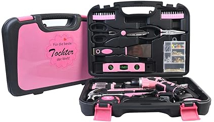 P & K 'Für die beste Tochter der Welt' – 136-teiliges personalisiertes Werkzeugkoffer-Set | Ideal für Heimwerkerinnen & DIY-Enthusiastinnen