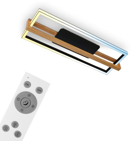 BRILONER – Dimmbare LED Deckenlampe CCT, Fernbedienung, Nachtlicht und Timer, LED Deckenleuchte, LED Lampe, Wohnzimmerlampe, Schlafzimmerlampe, Küchenlampe mit Holz, Schwarz