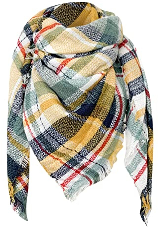 Beige färgglad damscarf Vinter Varm Mjuk Cashmere Rutig Scarf XXL Stor Fyrkantig Scarf Ull Scarf Vinter Scarf (IN A)