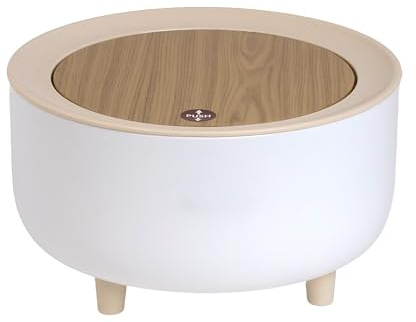 Intirilife Poubelle à cosmétiques poubelle plate blanche avec couvercle beige - 19.3 x 10.7 cm - Seau de table avec ouverture à pression pour salle de bain bureau Poubelle avec protection anti-rayures