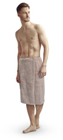 Bestlivings Sauna Kilt - Toallas Spa, Toalla de sauna para hombre (60 x 145 cm, talla única, con goma elástica y cierre de botones, longitud hasta la rodilla), color marrón