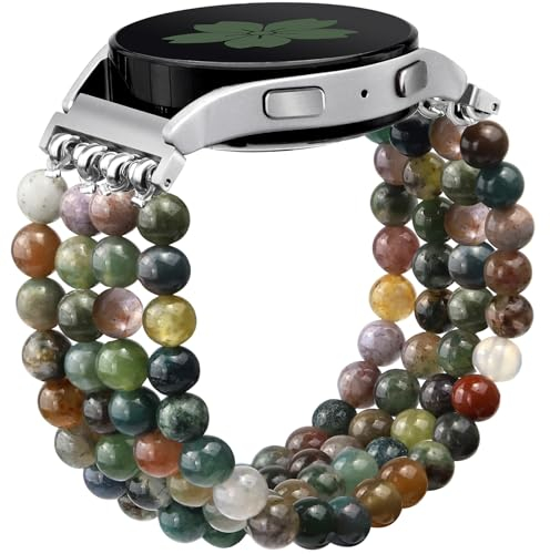 Newlibery Naturstein Armband Kompatibel mit Samsung Galaxy Watch 7/6/5/4 40mm 44mm, 6/4 Classic 43mm 47mm 42mm 46mm Watch 5 Pro 45mm, 3 41mm, 20mm Elastisch Handgefertigter Armbänder Damen