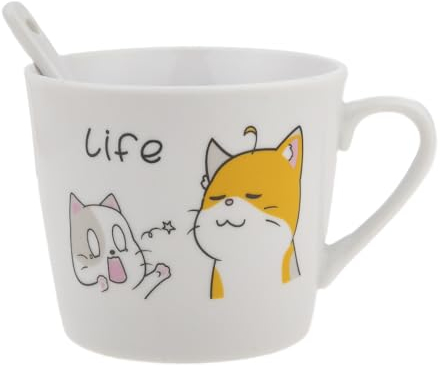 lachineuse - Tazza in porcellana gatto Happy & Sa Cucchiaio - Duo Gatti - Collezione Life - 200 ml - Piccolo Giorno & Pausa Relax - Caffè, Tè, Cioccolato Caldo - Idea Regalo Asia, Cina, Giappone -