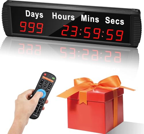 Spolehli Tage Countdown Uhr 1.8 Jahres Countdown Uhren bis zu 999 Tage mit Stunden Minuten Sekunden für Ruhestand Weihnachten Hochzeit, Fernbedienung LED Countdown/Timing Up Timer Wanduhr