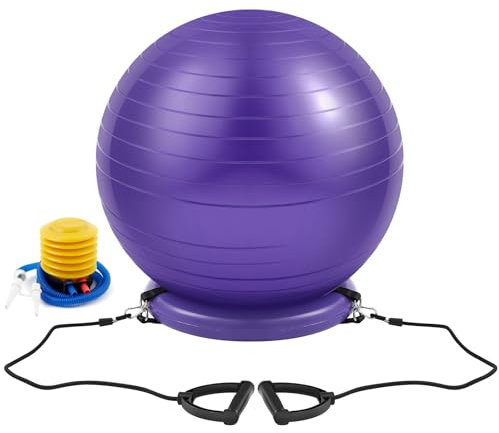Blueweenly Yoga Ball Chair with Inflatable Stability Base Resistance Bands 65 cm Stability Ball Large Exercise Ball for Home Workout Office Desk Sitting Gym Fitness Back Pain Balance, Include Air Pump
