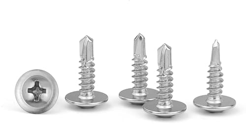 GGXZHT 110PCS Wafer Head Self Tapping Screws M4.2 x 16mm – 410 Stainless Steel Modified Truss Head Self Drilling Screws for Sheet Metal, Wood, Plastic in DIY, Joinery, Carpentry Projects.