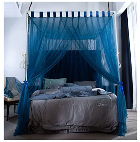Sommer-Betthimmel-Moskitonetz mit Ständer, 3-türige Bettvorhänge, Schlafzimmer-Dekoration für Twin Queen King, Erwachsene Mädchen, Bettdecke, Geschenk (Farbe: Blau, Größe: 180 x 200 cm/71 x