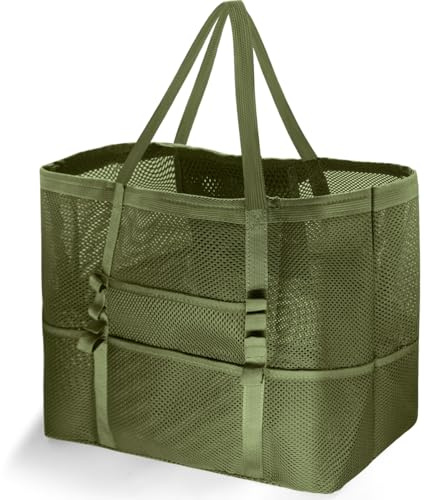 REETEE Borsa Mare Grande Borsa Mare in Rete Donna, Portatile XXL Famiglia Borsa Spiaggia Donna, Pieghevole e Riutilizzabile Grande Borsa a Rete da Spiaggia per Sabbia Nuotare Viaggio Shopping (verde)