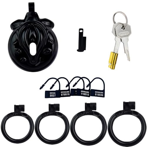 Wxcbd BDSM Harz Keuschheitskäfig Frauen Vagina Peniskäfig mit 4 Cockringe Klein mini Chastity Cage Keuschheitsgürtel SM Fetisch Extrem Penis Bondage Sexspielzeug für Männer (Schwarz)