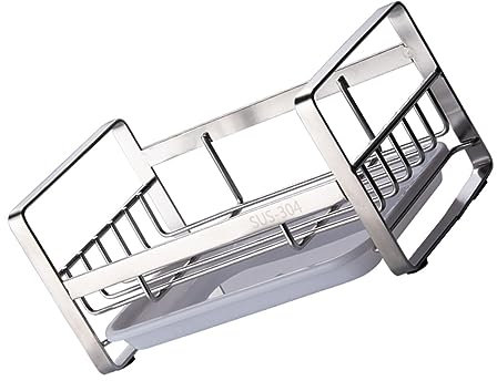 TOPBATHY Stainless Steel Sponge Rack Kitchen Storage Holder Wear-resistant Simple Storage Shelf for Sink Area over Sink Drainer