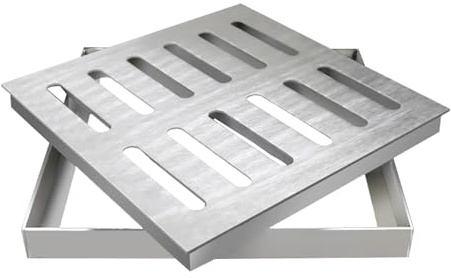 Entwässerungsrinne Hochleistungs-Abflussgitter aus Edelstahl 304 mit Sockel, Abflussabdeckung für den Außenbereich für Hof, Garten, Terrasse, Garage, Abflusssiebe aus Metall(40cmx40cm(15 3/4x15 3/4)
