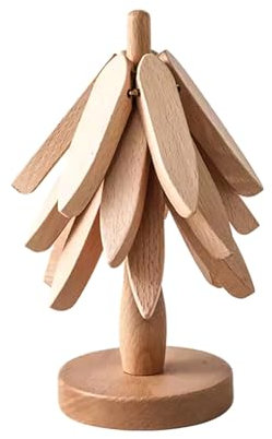 Dessous De Plat en Bois pour Plats Chauds,Tapis Isolant Pliable en Forme d'arbre,Ensemble De Dessous De Plat en Noyer avec 3 sous-Verres AntidéRapant pour Plats Bols Casseroles (Couleur du Bois)