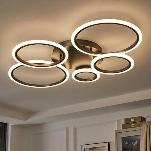 KeLuKes Dimmbar LED Deckenleuchte, Wohnzimmer LED Deckenlampe Mit Fernbedienung, Memory-Funktion, 3000k-6500k, Timer, 100cm Modern Ringlicht, Schwarz