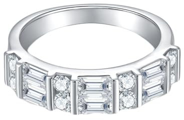 Wycian Freundschaftsringe Beste Freundinnen, Couple Ringe Silber 925 2.5Mm Größe 60 (19.1) Moissanit Rechteckschliff Weiß Npassbar Für Abschlussball