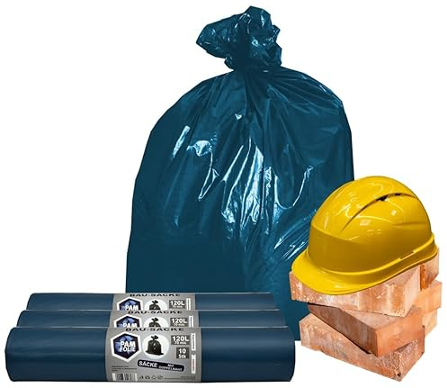 PAM-FOLIE Müllsäcke 120L - Extra Dicke, Starke Abfallsäcke - 30 Stück - Set - 70µm - 70x110cm - Bausäcke - blauer Müllbeutel - Bauschuttsäcke - Müllsäcke für Schutt, Professional