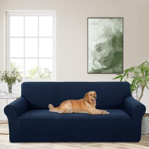 Luxshare Home Stretch Sofaüberzug waschbar Rutschfester Möbelschutz mit elastischem Bund & Schaumstoff Kratzfester Sofabezug für Kinder,Hunde und Haustiere(Large/Navy)