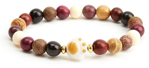 Bracelet tendance en bois de rose naturel avec perles rondes et graines de Bodhi en jade blanc - Taille réglable, richesse, prospérité, abondance, Feng Shui, bonne chance