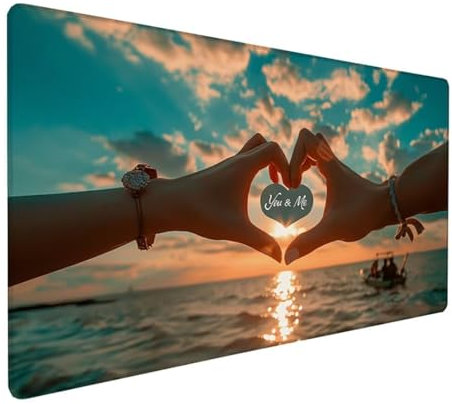 Blau Mousepad XXL 900 x 400 x 3 mm, Groß Gaming Mauspad Herz Muster, Schreibtischunterlage rutschfeste Gummibasis, Wasserfest Mouse Pad Vernähte Kanten Design, Büro Deko, Geschenke für Frauen Z-886