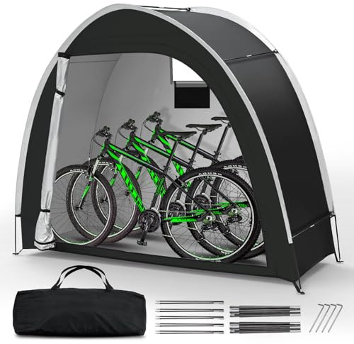 Dikutar - Cobertizo de almacenamiento para bicicletas al aire libre, cobertizo portátil para almacenamiento de bicicletas con tela Oxford 210D PU5000 impermeable para 2-3 bicicletas, fundas para