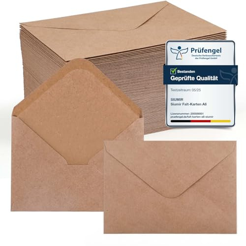110x Siumir Briefumschläge DIN B6 (17,6x12,5 cm) - Premium Kuverts in Kraftbraun mit spitzer Klappe - 120 g/m² Hochwertiges Papier - Für Dokumente, Einladungen & Grußkarten