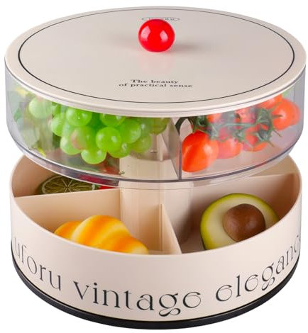 imposyu Assiette à Collation avec 8 Compartiments Snack Box Double Couche Boîte à Goûter avec Compartiments Ronds pour Noix, Collations, Biscuits, Fruits, Dia 24,5 cm