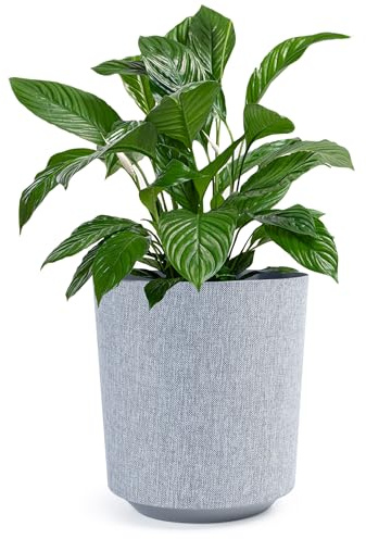 KONZEPT Blumentopf groß, in Textil-Optik 30 cm, Übertöpfe für Zimmerpflanzen aus Kunststoff, innen verwendbar, grau