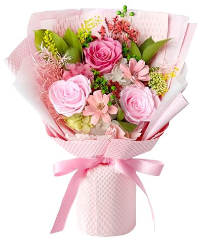 Cyrabota Preserved Roses Bouquet with Vase - Pink Real Eternal Roses that Last 1-3 Years - Forever Flowers Valentines Day Gifts for Her, Home Decor Centerpiece