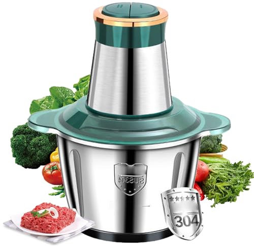 Tritatutto elettrico con ciotola in acciaio inox 2L, tritacarne 250 W con 4 lame in acciaio inox, robot frullatore piccolo con 2 livelli di velocità, per tritare carne, cipolla, uova, succo d'arancia