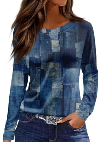 T Shirts for Women UK, Summer Purple Top Long Sleeve Shirts for Women Summer Fashion 2025 Crewneck Floral Comfy Top Half Sleeves Animal Print Tops Womens Blouses(Blue1,X-Large)