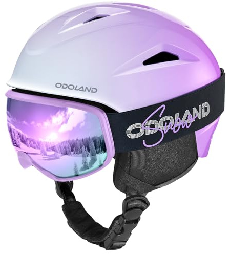 Odoland Kit Casco de Esquí con Gafas para Niños y Niñas, Casco de Snowboard Ajustable Equipo Protección para Deportes Nieve para Infantil, Juvenil, Edad 6-14 Años,WAM