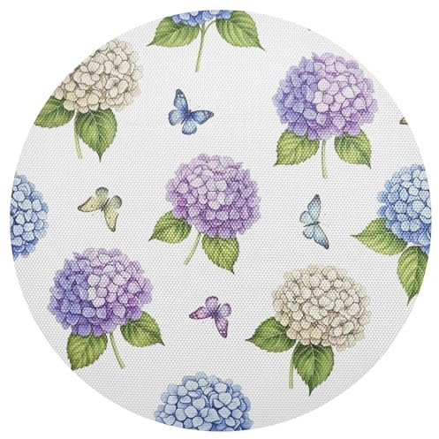 Tappetino in PVC con motivo floreale di ortensie, viola, blu, beige, lavabile, resistente al calore, per tavolo in legno per cucina (taglia unica1)